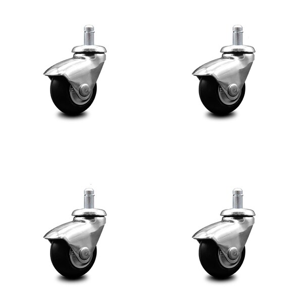 2 Inch Chrome Hooded Neoprene Rubber 7/8 Inch Grip Ring Stem Casters SCC, 4PK